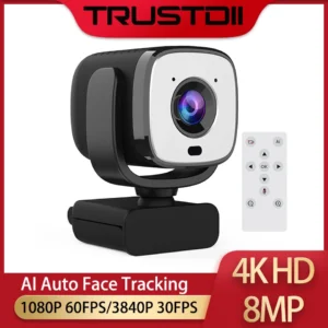 Trust 4K Webcam 3840P 30FPS Web Camera AI Auto Face Tracking Living Stream Camera With Microphone Remote Control Zoom For Youtube